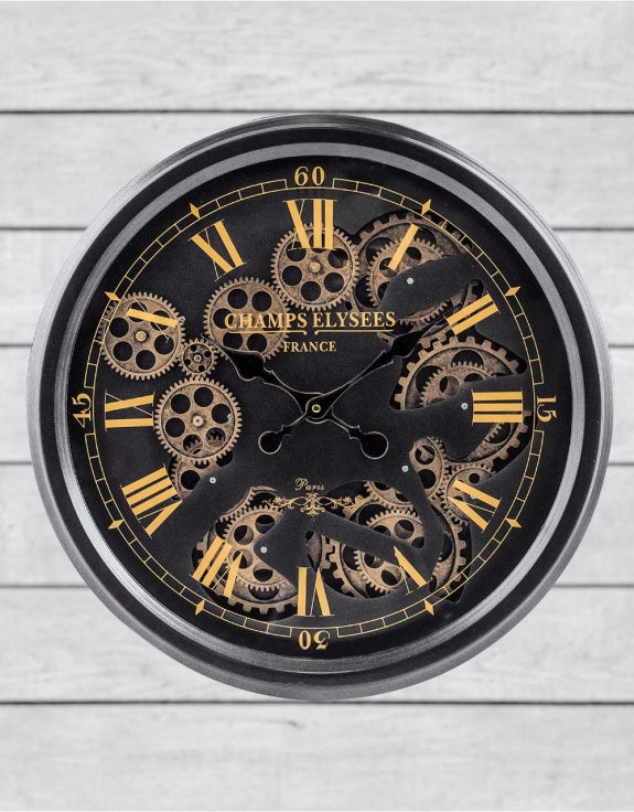Luxe Exposed Gear Clock decorative wall clock - alternate product view | KULORI