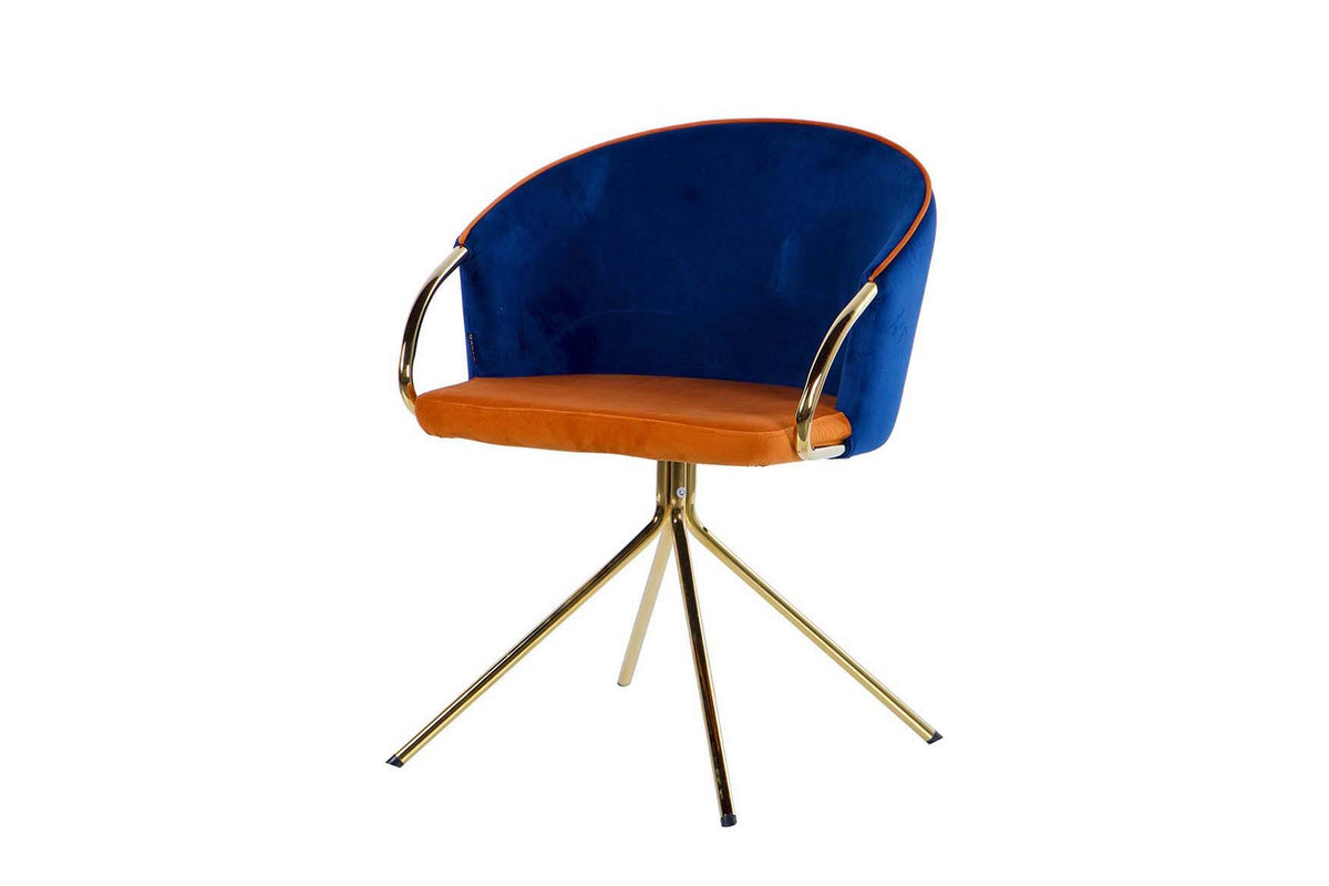 Mila Navy Blue & Orange Velvet Chair - main product view | KULORI