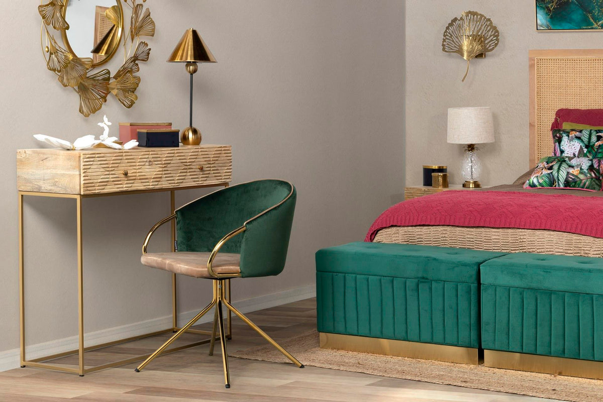 Sora Green & Beige Velvet Chair - alternate product view | KULORI