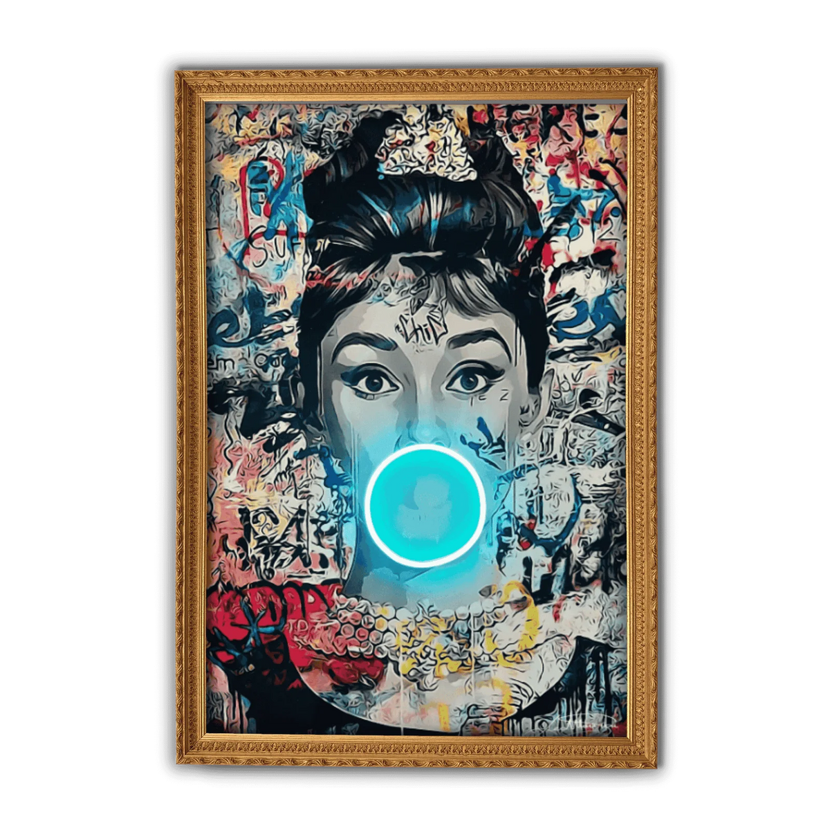 Audrey Hepburn Bubble V.1 LED wall art in Originals LED Wall Art finish - framed product view | KULORI