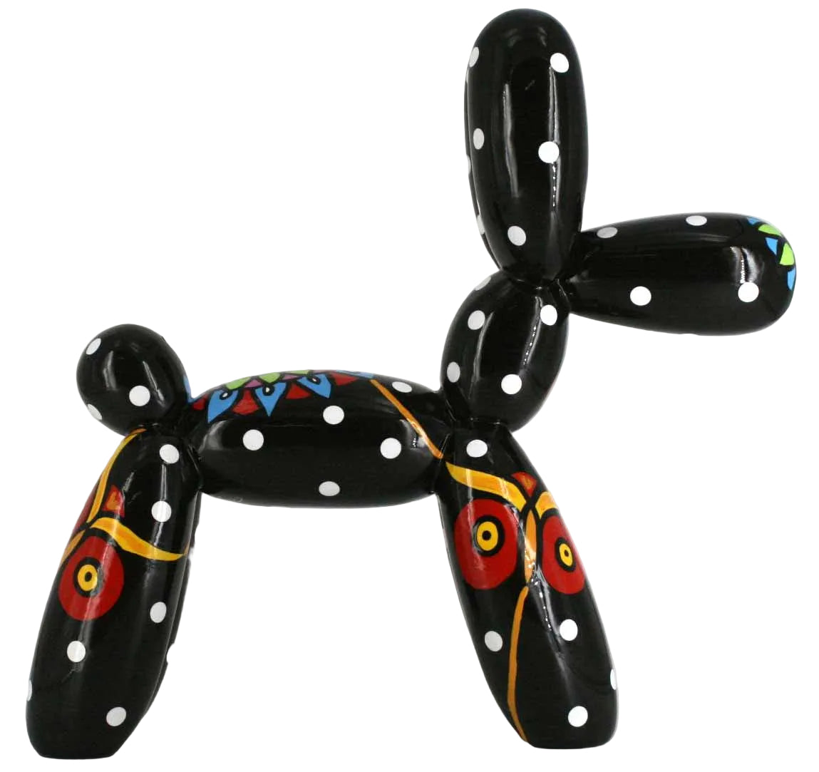 Black balloon dog sculpture with colourful patterns | KULORI