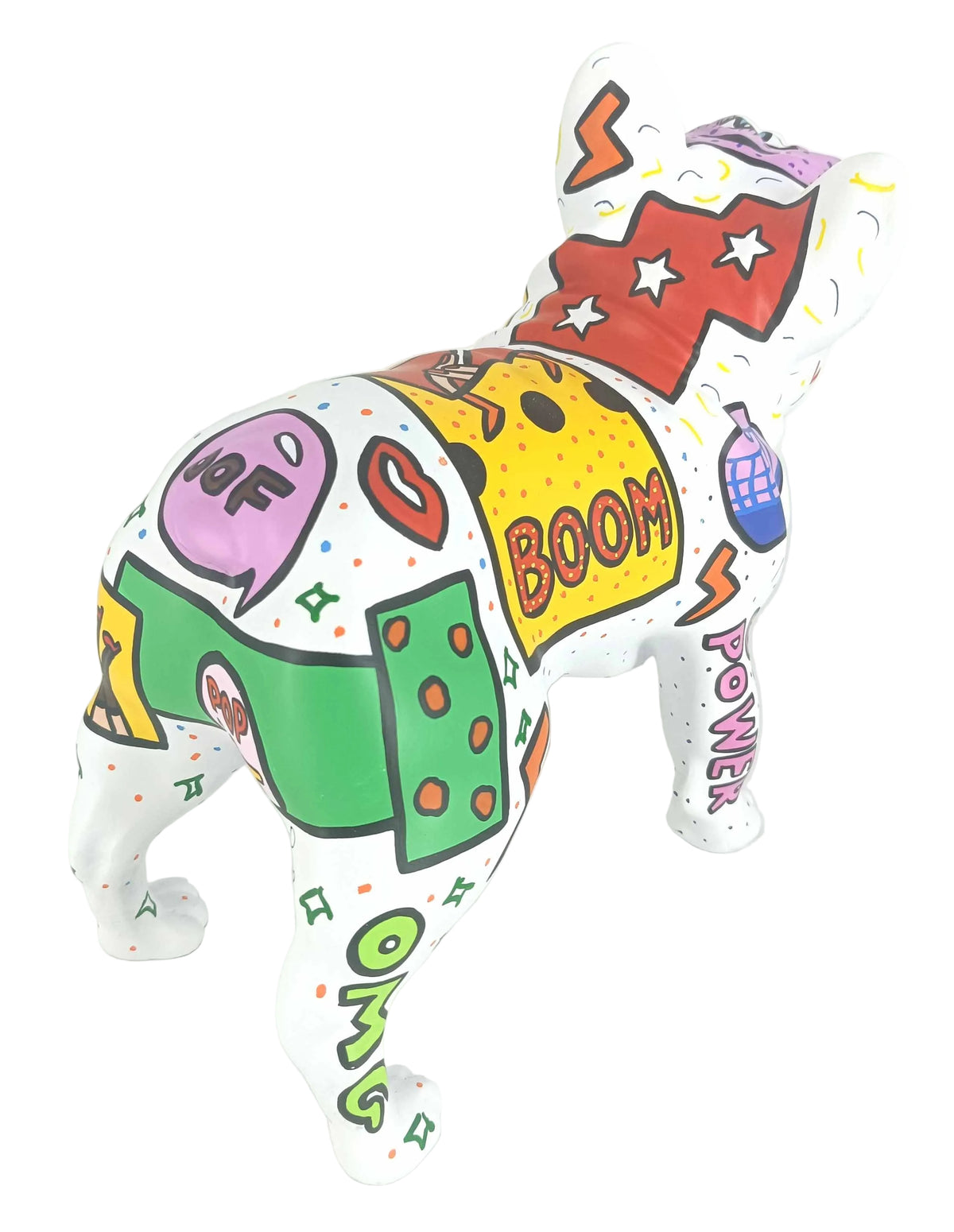 White Pat Pop French Bulldog sculpture in Pop Art finish - additional product view | KULORI