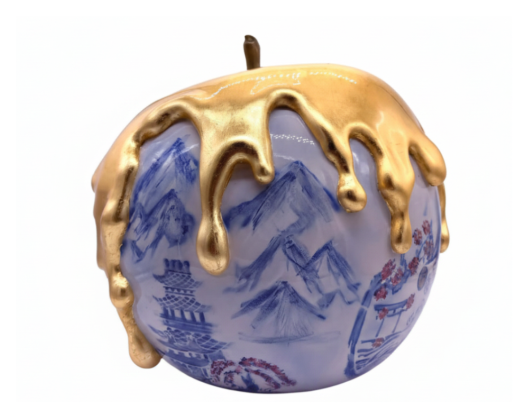 Blossom Blue Melted Apple sculpture in Nature finish - main product view | KULORI