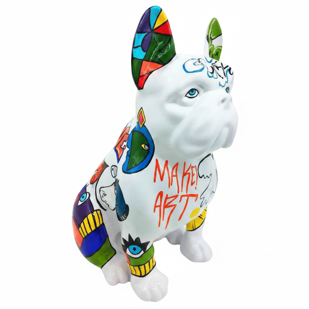 Picaso Graf Seated Bulldog sculpture in Graffiti finish - main product view | KULORI