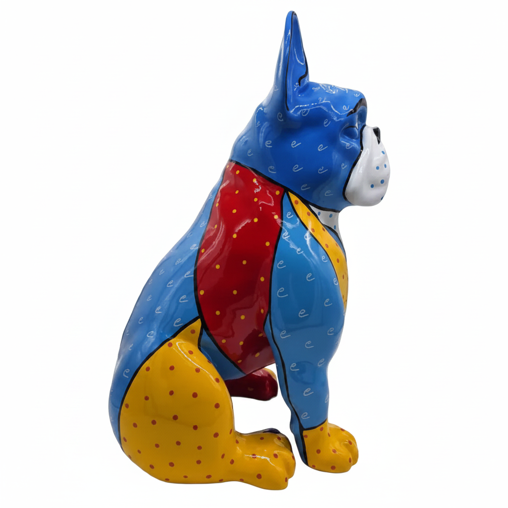 Pop Art Dots Seated Bulldog sculpture in Pop Colours finish - alternate product angle | KULORI