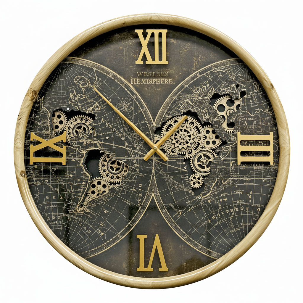 Vintage Wall Map Gear Clock decorative wall clock - main product view | KULORI