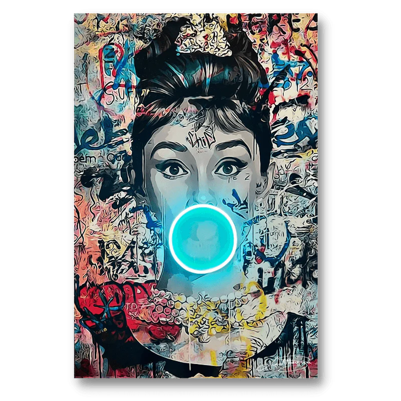 Audrey Hepburn Bubble V.1 LED wall art in Originals LED Wall Art finish - main product view | KULORI