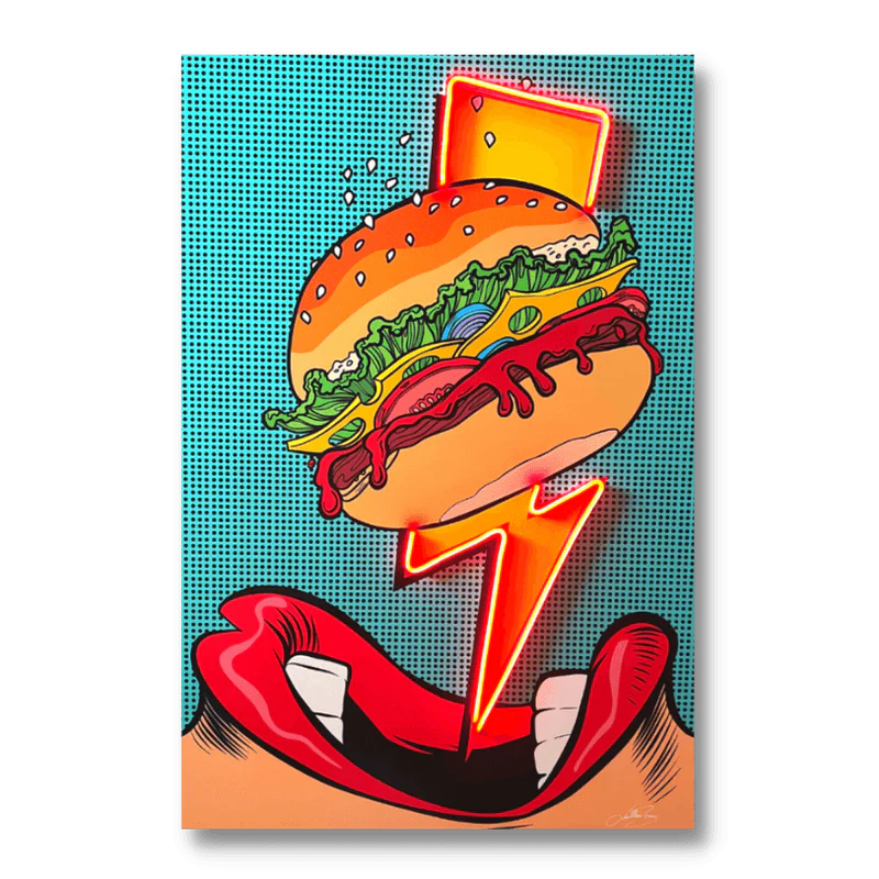 Flash Burger Pop Art LED wall art in Originals LED Wall Art finish - main product view | KULORI
