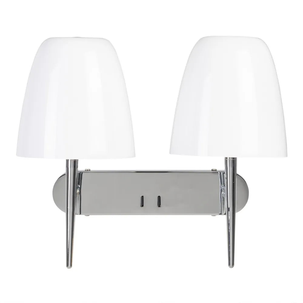 Wall lamps with two white lampshades and a metallic base