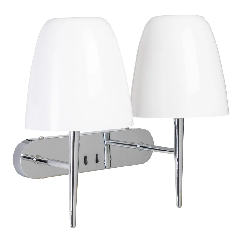 Wall-mounted lamp with two white shades on a white background