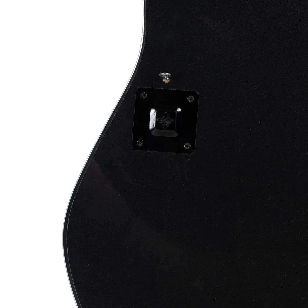 Close-up of a black electric guitar body with a visible pickguard | KULORI Malta & Gozo