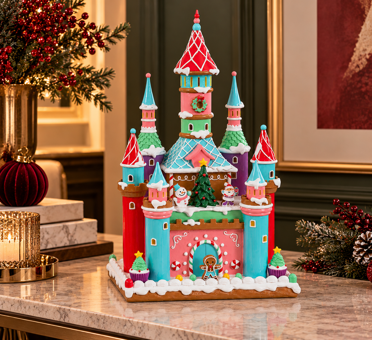 colourful christmas candy gingerbread castle resin home decoration