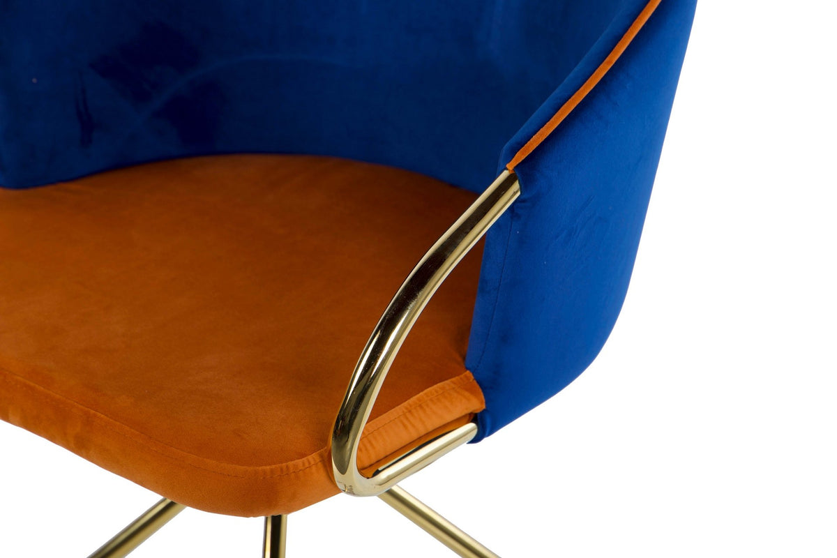 Mila Navy Blue & Orange Velvet Chair - alternate product view | KULORI