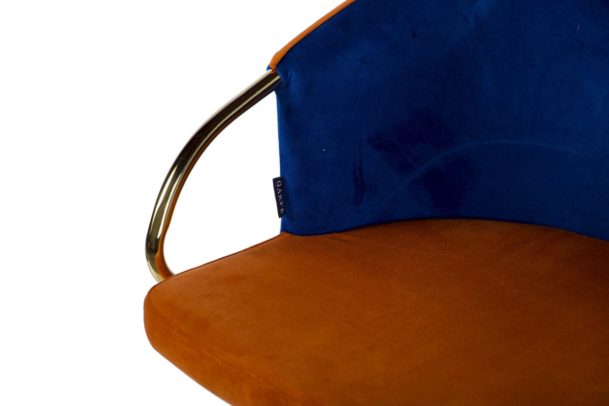 Mila Navy Blue & Orange Velvet Chair - product gallery view | KULORI