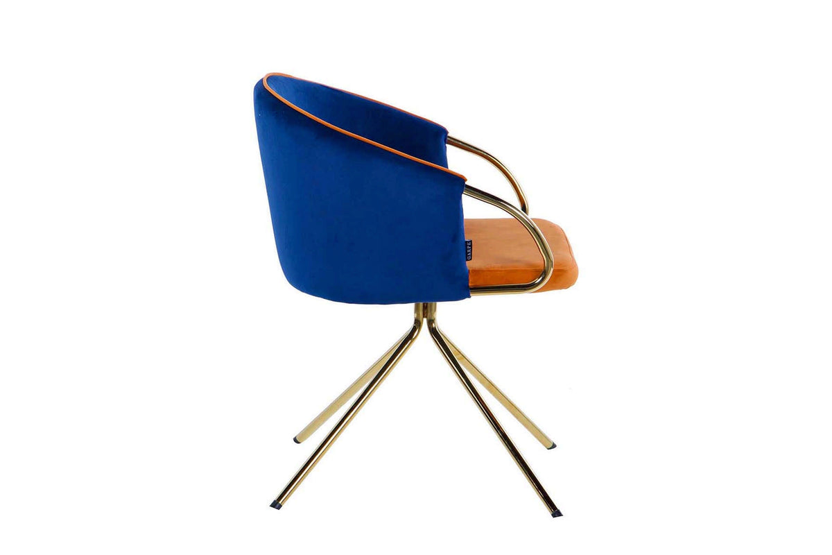 Mila Navy Blue & Orange Velvet Chair - additional product view 9 | KULORI