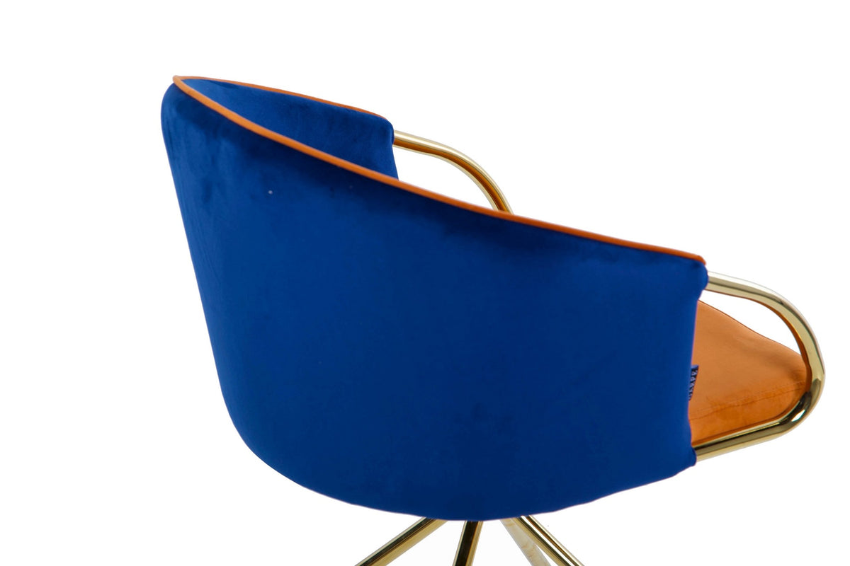 Mila Navy Blue & Orange Velvet Chair - additional product view | KULORI