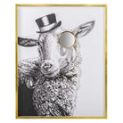 Framed artwork of a sheep wearing a top hat and monocle with a gold frame | KULORI