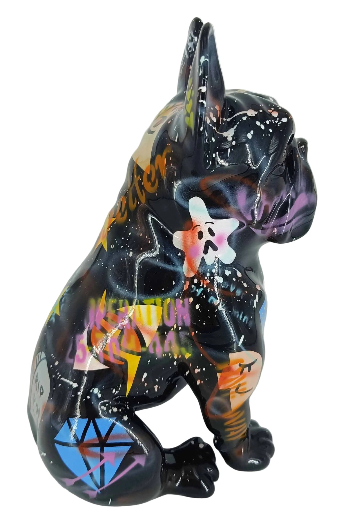 Diamond Seated Bulldog sculpture in Pop Art finish - alternate product angle | KULORI
