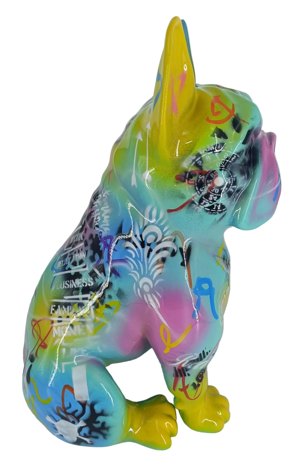 Footprint Seated Bulldog sculpture in Graffiti °2 finish - alternate product angle | KULORI