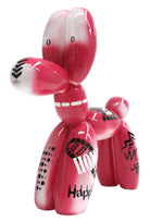 Pink balloon dog sculpture with graffiti text | KULORI
