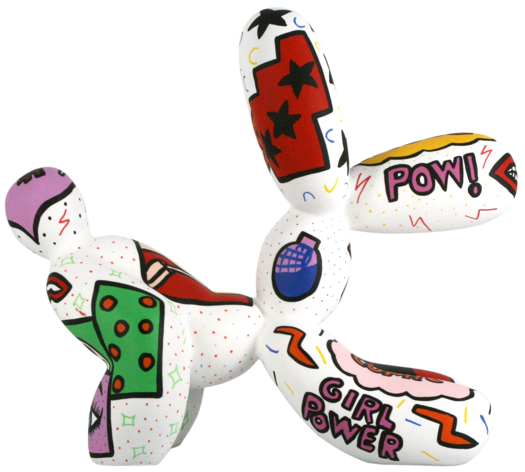White Pat Pop Fetch Balloon Dog sculpture in Pop Art finish - alternate product view | KULORI
