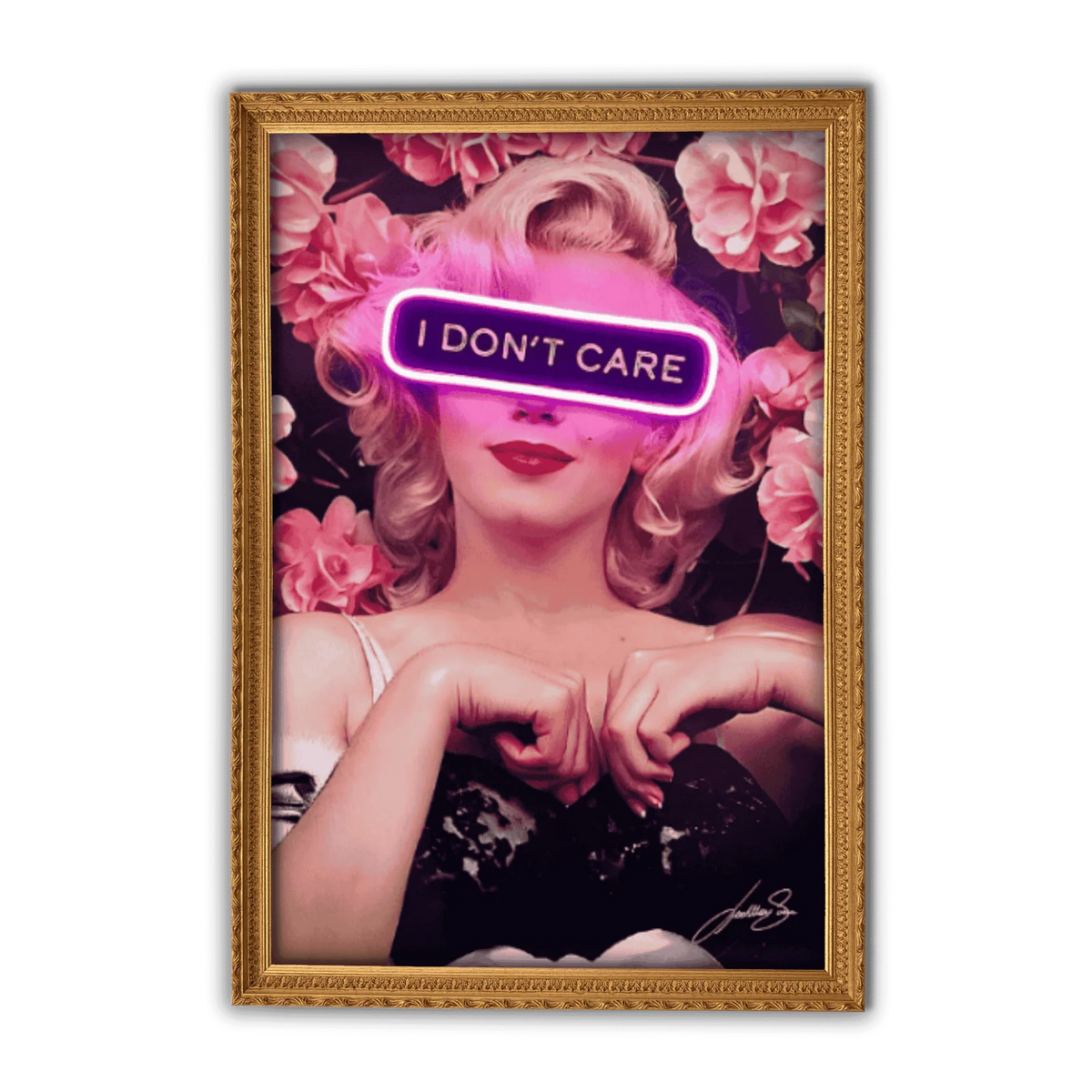 Marilyn I Don't Care LED wall art - framed product view | KULORI