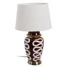 Decorative table lamp with a brown and white patterned base | KULORI Malta & Gozo