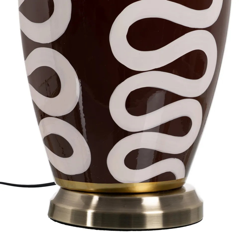 Decorative lamp with brown base and white spiral pattern  | KULORI Malta & Gozo