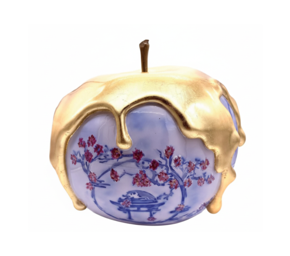 Blossom Blue Melted Apple sculpture in Nature finish - alternate product view | KULORI