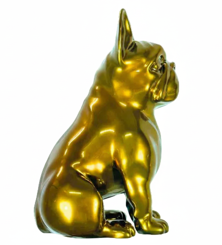 Gold Seated Bulldog sculpture in Chrome finish - alternate product angle | KULORI