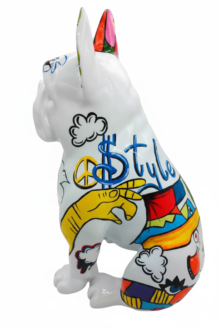 Picaso Graf Seated Bulldog sculpture in Graffiti finish - additional product view | KULORI