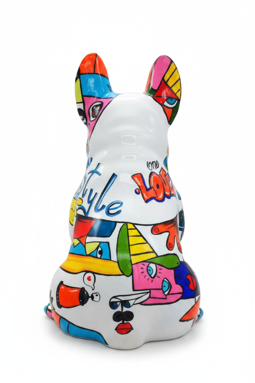 Picaso Graf Seated Bulldog sculpture in Graffiti finish - alternate product view | KULORI
