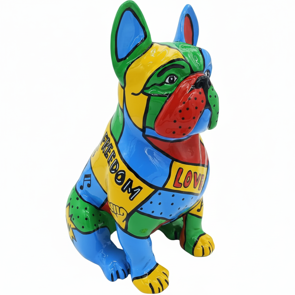 Pop Art Peace Seated Bulldog sculpture in Pop Colours finish - alternate product angle | KULORI