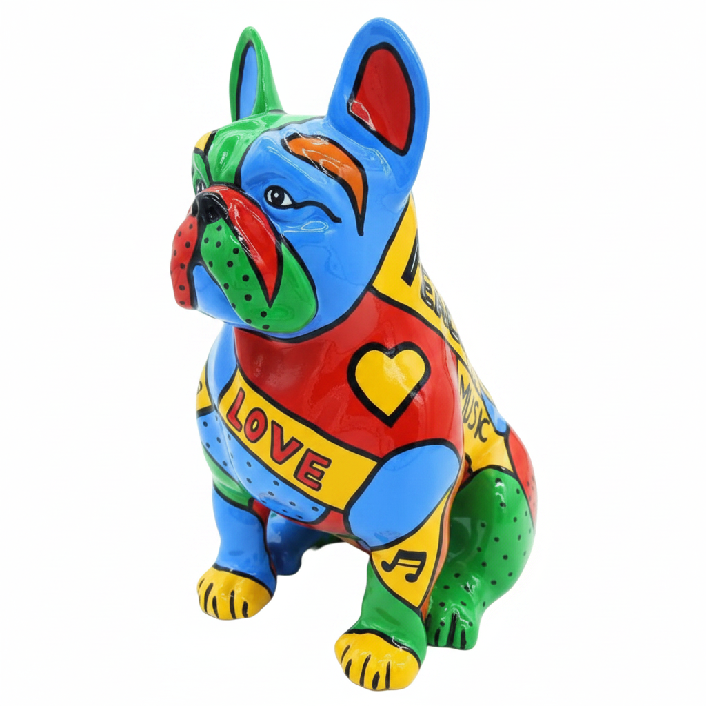 Pop Art Peace Seated Bulldog sculpture in Pop Colours finish - main product view | KULORI