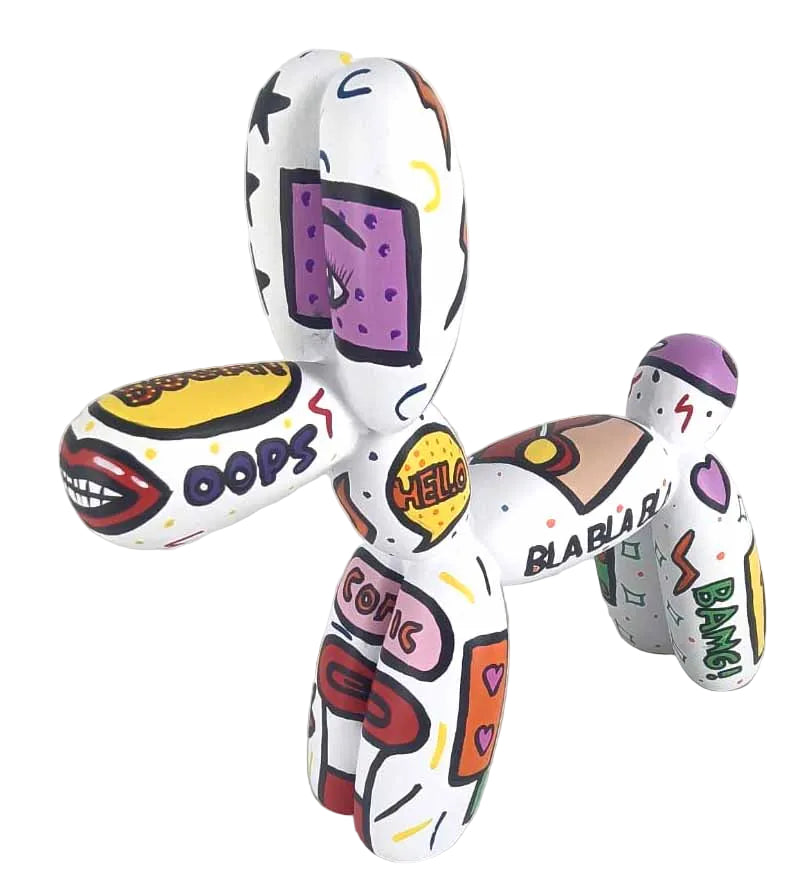 White Pat Pop Balloon Dog sculpture in Pop Art finish - main product view | KULORI