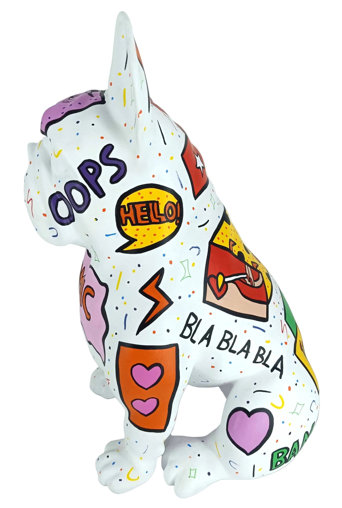 White Pat Pop Seated Bulldog sculpture in Pop Art finish - alternate product view | KULORI