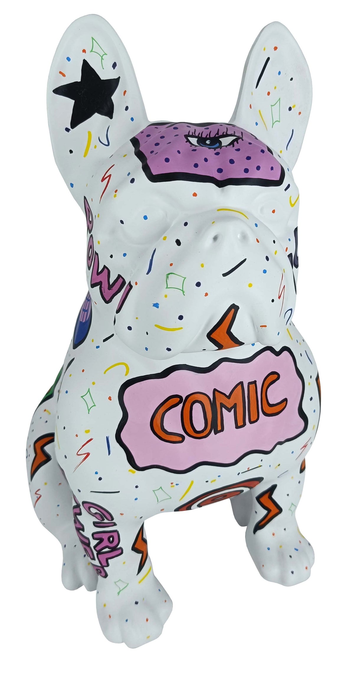 White Pat Pop Seated Bulldog sculpture in Pop Art finish - main product view | KULORI