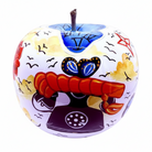 A hand-painted ceramic decorative apple with a white base, featuring a whimsical illustration of a red telephone | KULORI Malta & Gozo