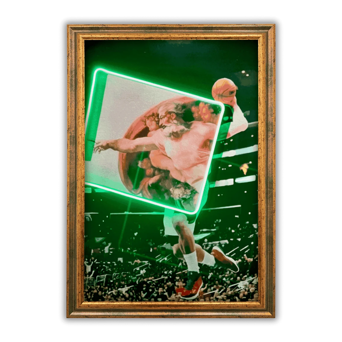 Creation of Adam Basketball LED wall art in Originals LED Wall Art finish - framed product view | KULORI