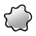 An organic-shaped wall mirror with a thick, glossy dark green wavy frame.