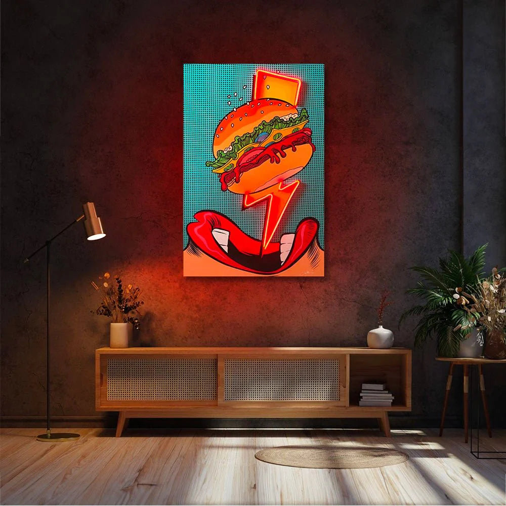 Flash Burger Pop Art LED wall art in Originals LED Wall Art finish - alternate product view | KULORI