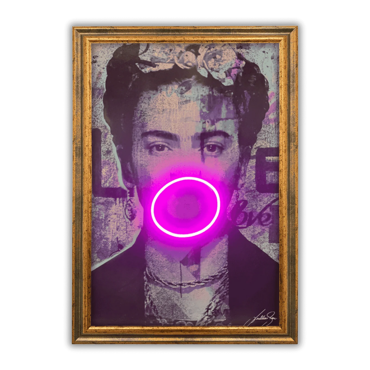 Frida Kahlo Bubble V.2 LED wall art in Originals LED Wall Art finish - framed product view | KULORI