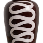 A glossy dark brown ceramic vase featuring a thick, wavy white spiral pattern wrapped vertically around its body | KULORI Malta & Gozo
