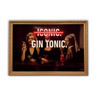 A framed art print featuring three women at a table with drinks and the text 'ICONIC. GIN TONIC.
