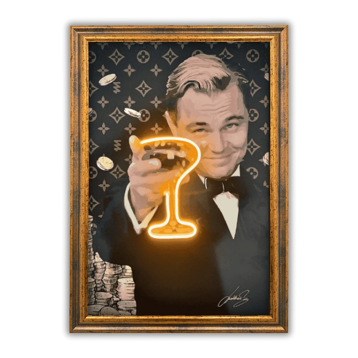 Leonardo Champagne LED wall art in Originals LED Wall Art finish - framed product view | KULORI