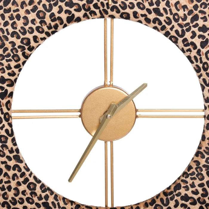 A minimalist wall clock with a leopard print outer ring, a solid white face, and gold-tone metal hands and central hub | KULORI Malta & Gozo