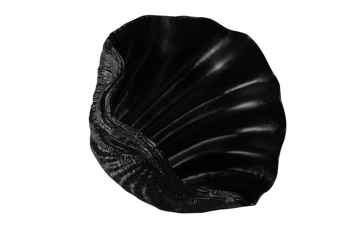 A black shell-shaped decorative bowl or dish with a textured, ribbed exterior and smooth, glossy interior | KULORI Malta & Gozo