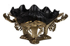 A decorative shell-shaped bowl with a black textured interior and a gold-toned lobster-themed base | KULORI
