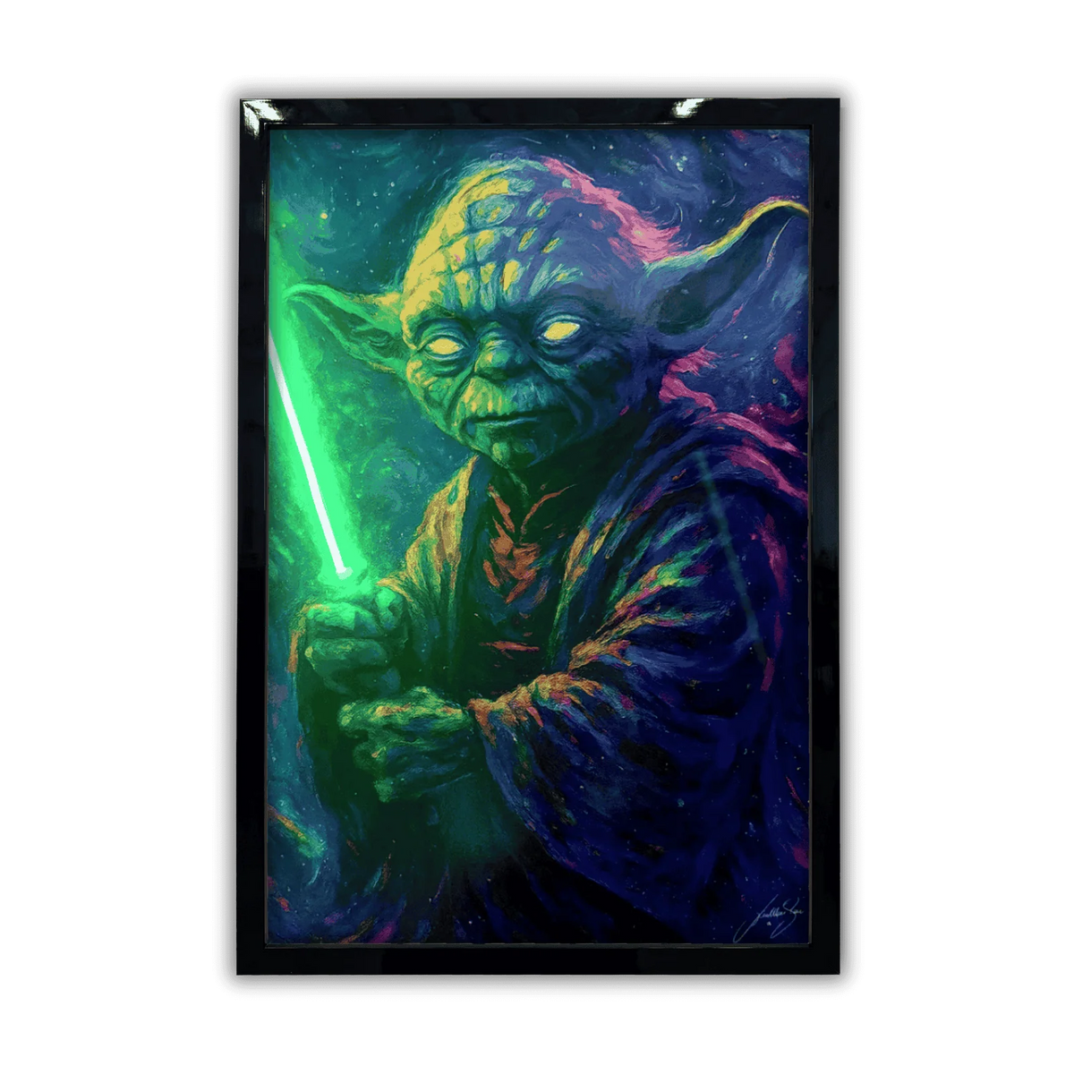 Mystic Yoda - The Force is Bright LED wall art in Originals LED Wall Art finish - framed product view | KULORI